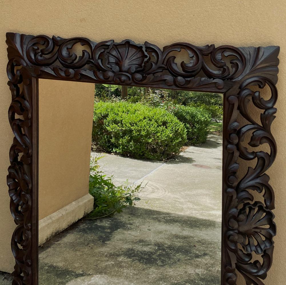 20th Century Antique Italian Renaissance Carved Wood Mirror For Sale