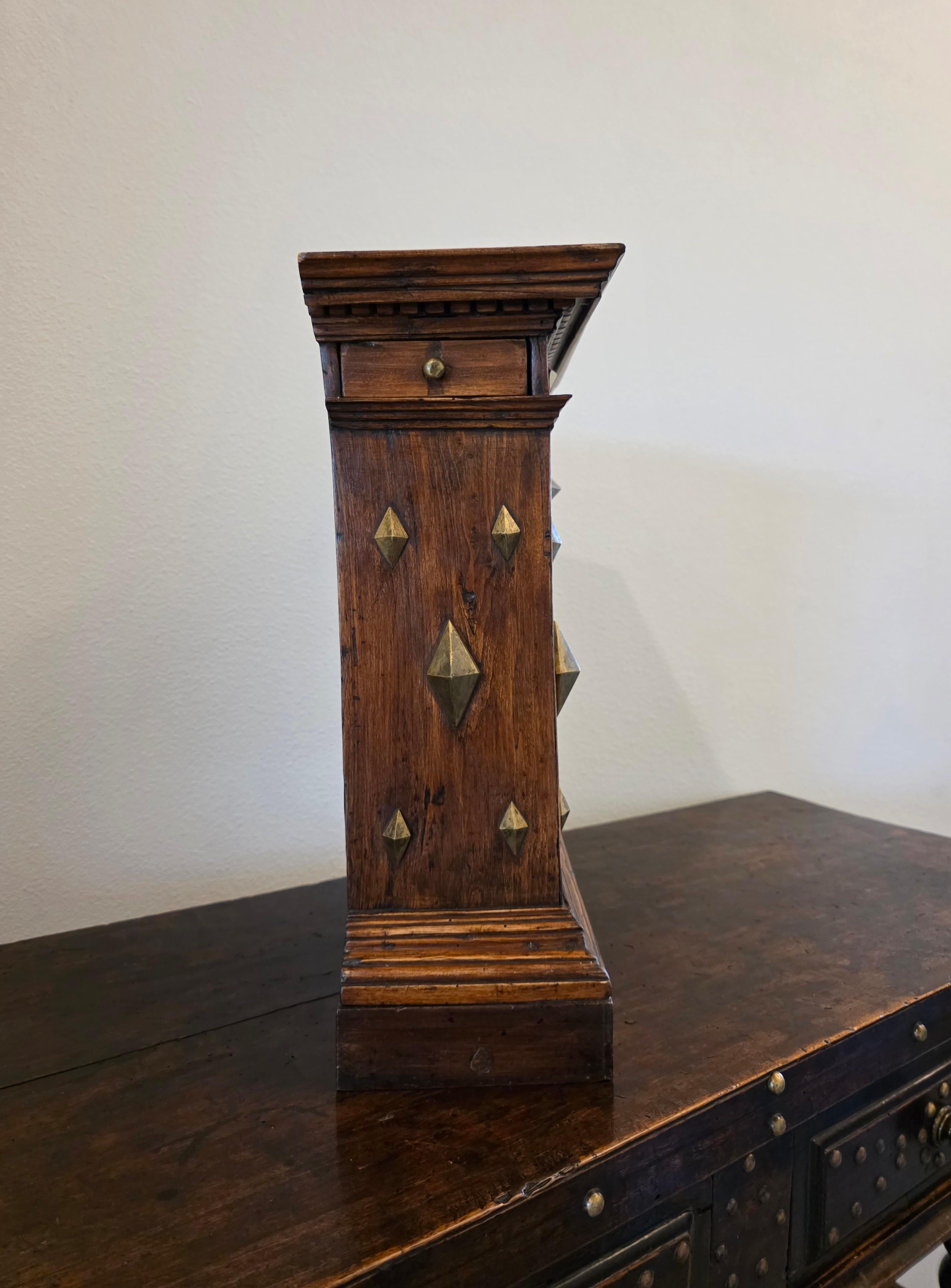 Antique Italian Renaissance Era Brass Mounted Walnut Table Cabinet Wall Cupboard For Sale 9