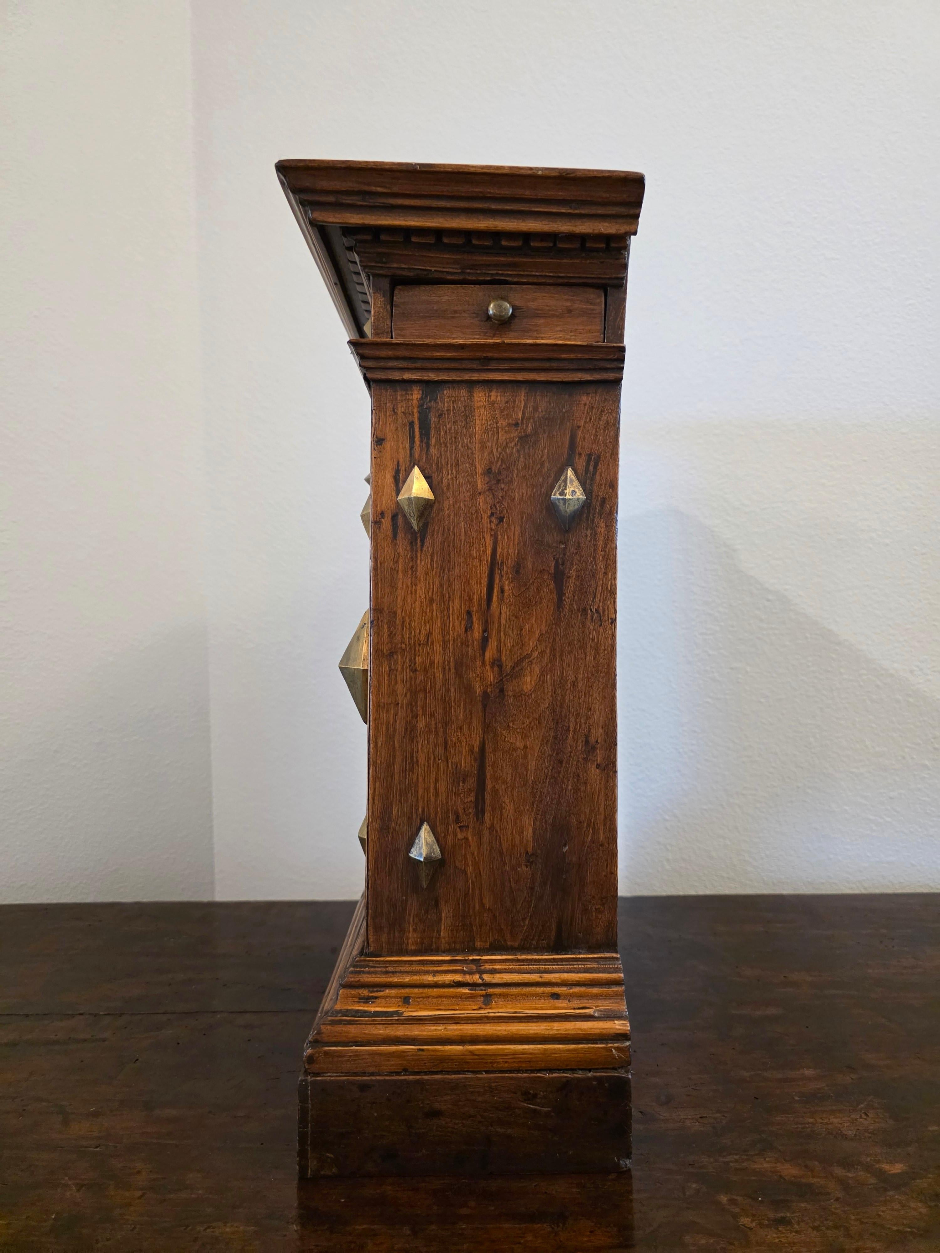Antique Italian Renaissance Era Brass Mounted Walnut Table Cabinet Wall Cupboard For Sale 12