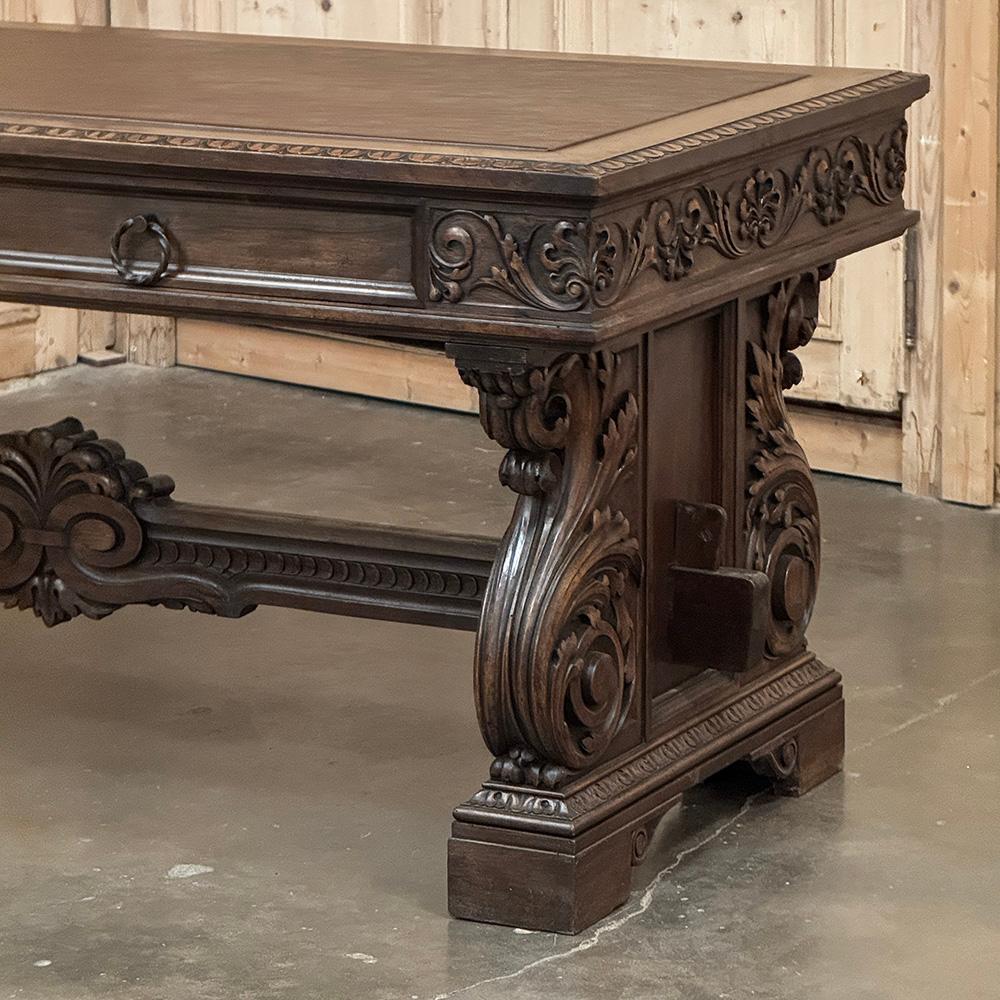 Antique Italian Renaissance Executive Desk with Faux Leather For Sale 3