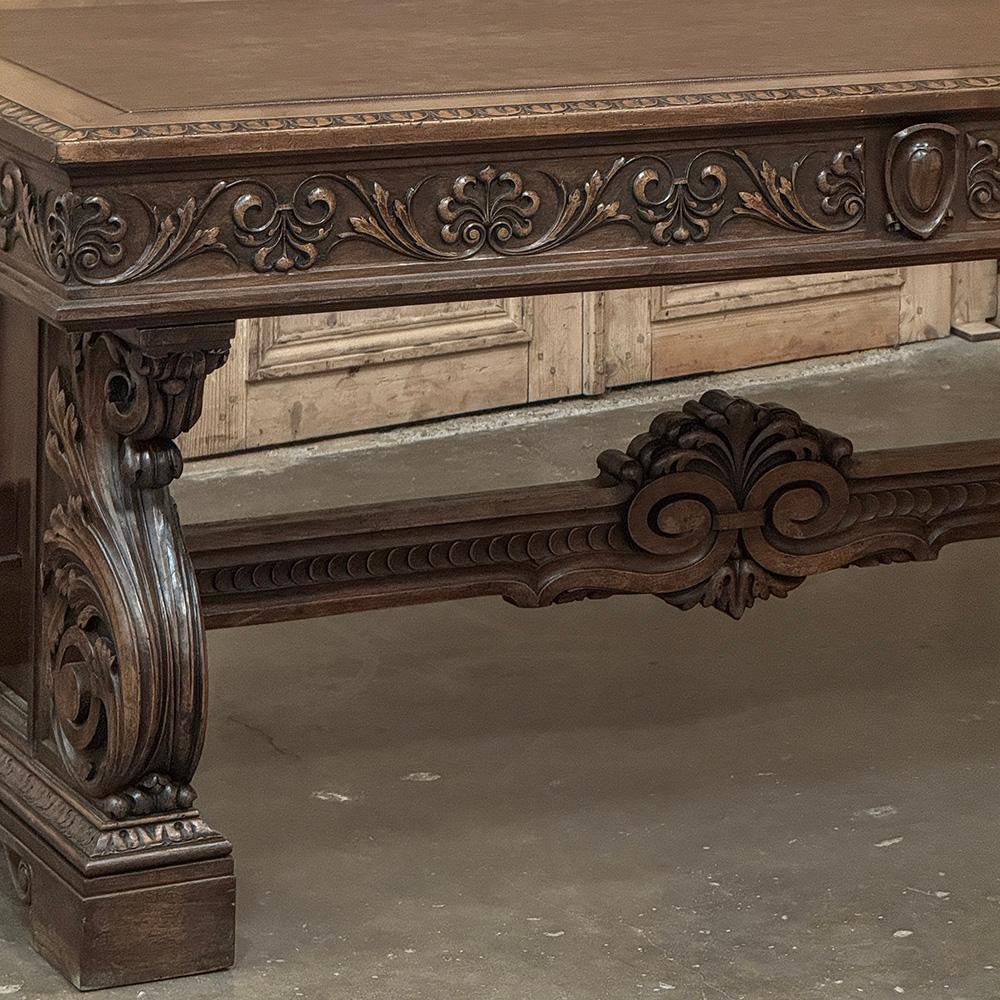 Antique Italian Renaissance Executive Desk with Faux Leather For Sale 5