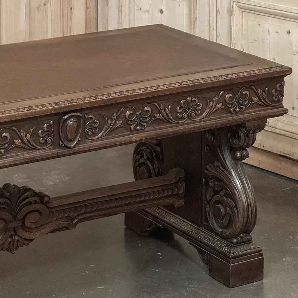 Antique Italian Renaissance Executive Desk with Faux Leather For Sale 6