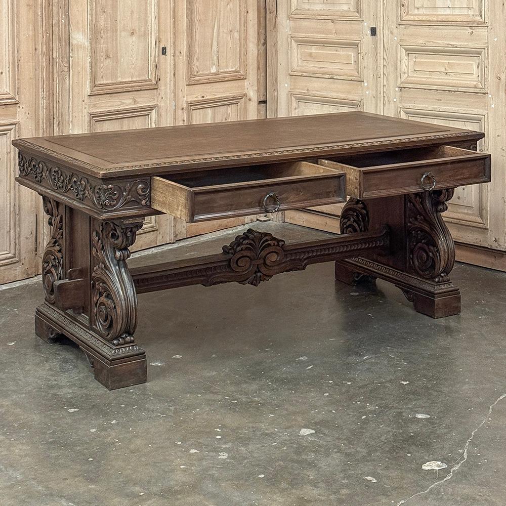 Antique Italian Renaissance Executive Desk with Faux Leather For Sale 8