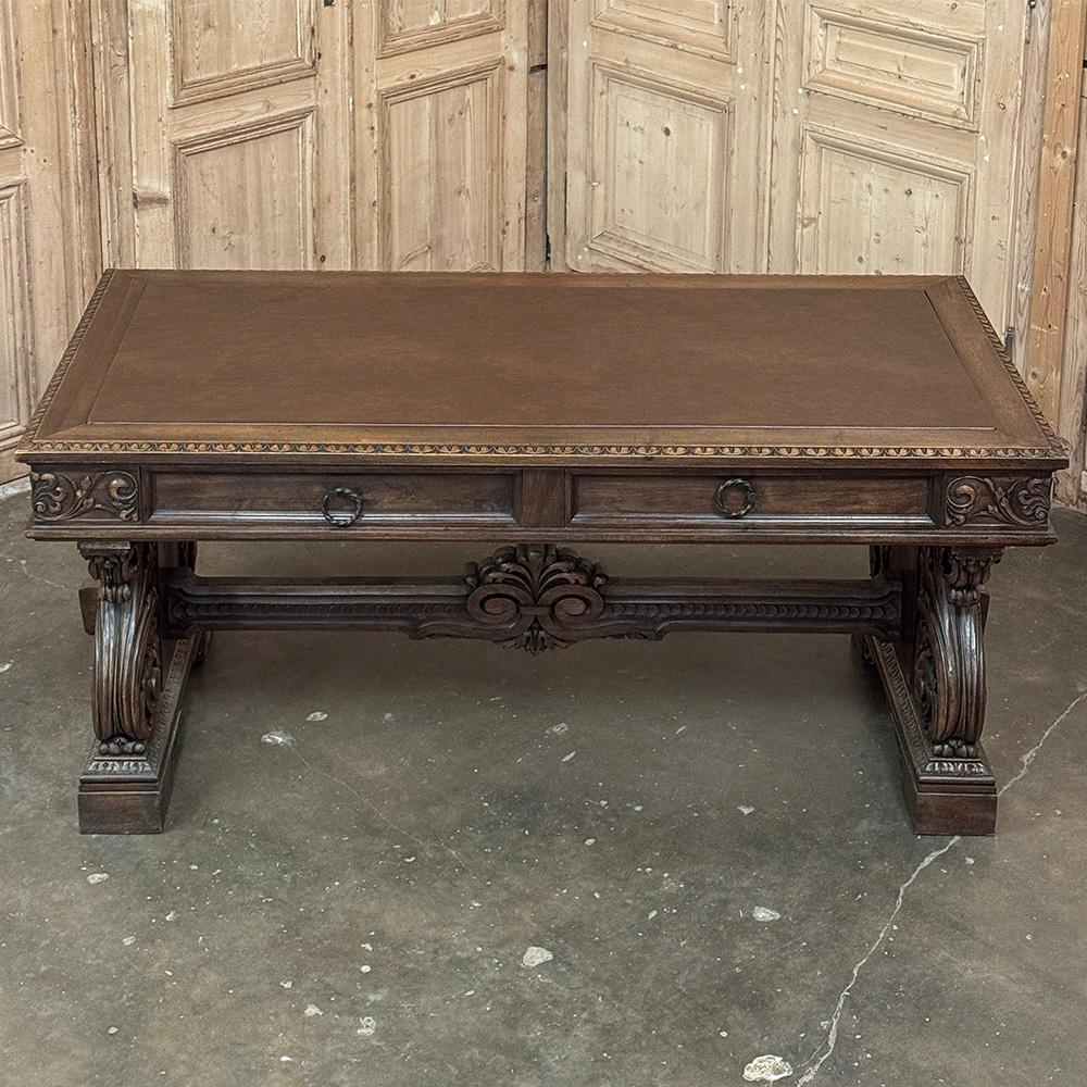 Antique Italian Renaissance Executive Desk with Faux Leather For Sale 9