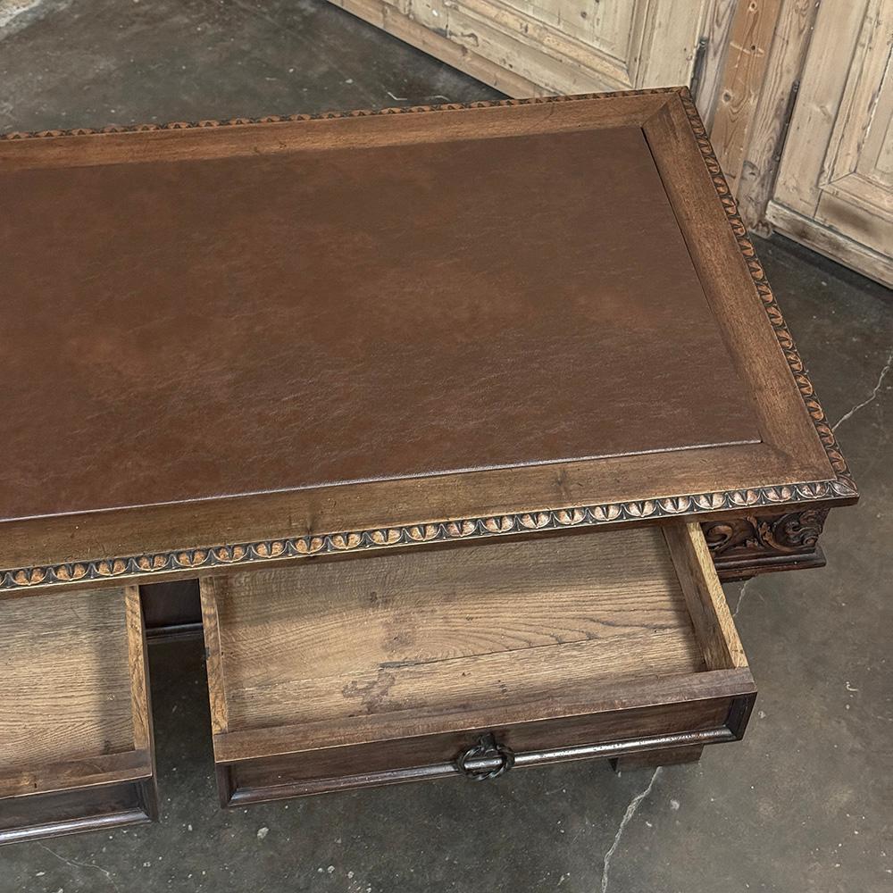 Antique Italian Renaissance Executive Desk with Faux Leather For Sale 11