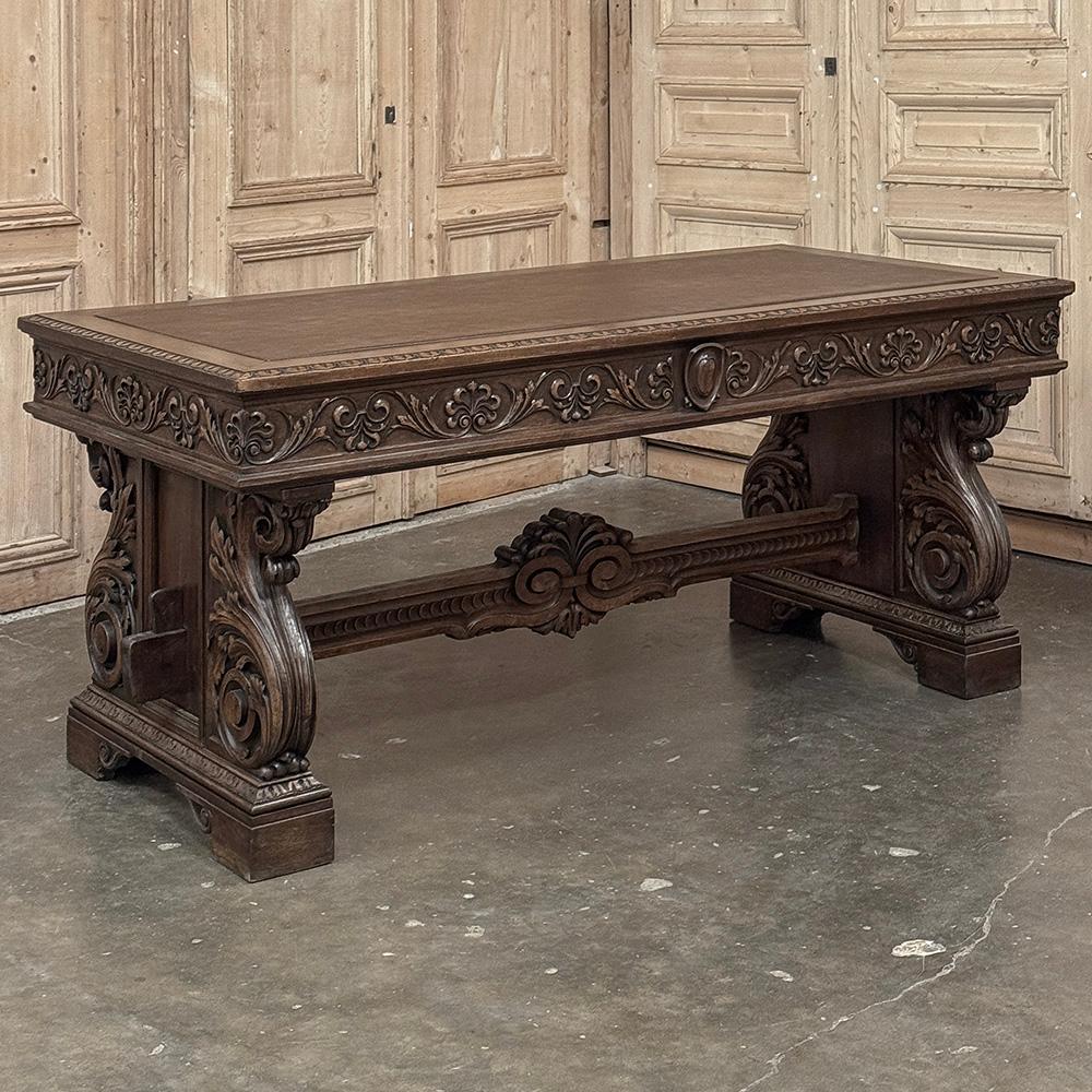Antique Italian Renaissance Executive Desk with Faux Leather In Good Condition For Sale In Dallas, TX