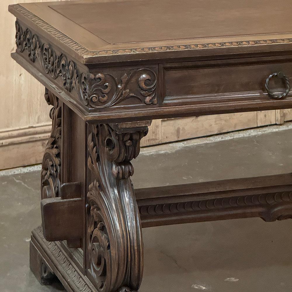 20th Century Antique Italian Renaissance Executive Desk with Faux Leather For Sale