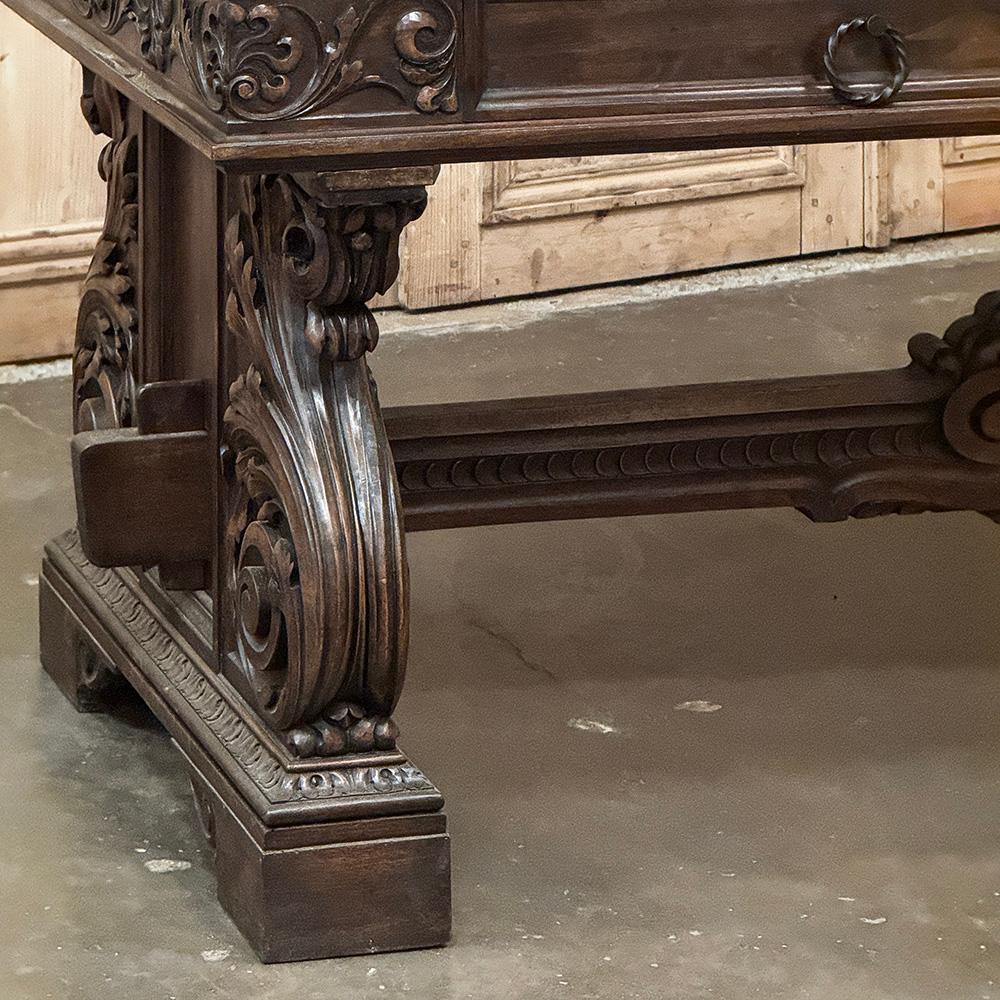 Stainless Steel Antique Italian Renaissance Executive Desk with Faux Leather For Sale