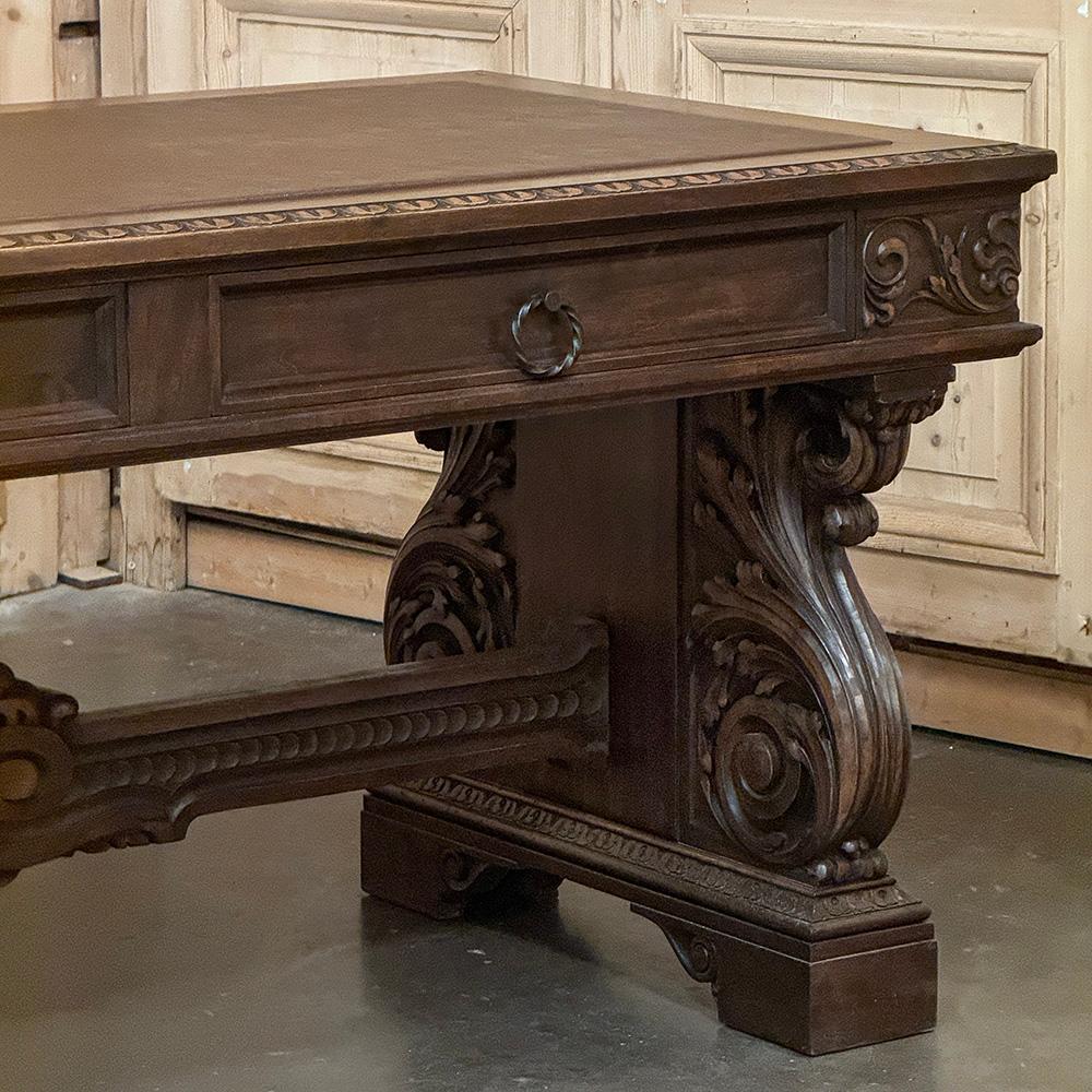 Antique Italian Renaissance Executive Desk with Faux Leather For Sale 2