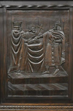 Antique Italian Renaissance Figural Religious Carved Walnut Hall Tree Quilt Rack