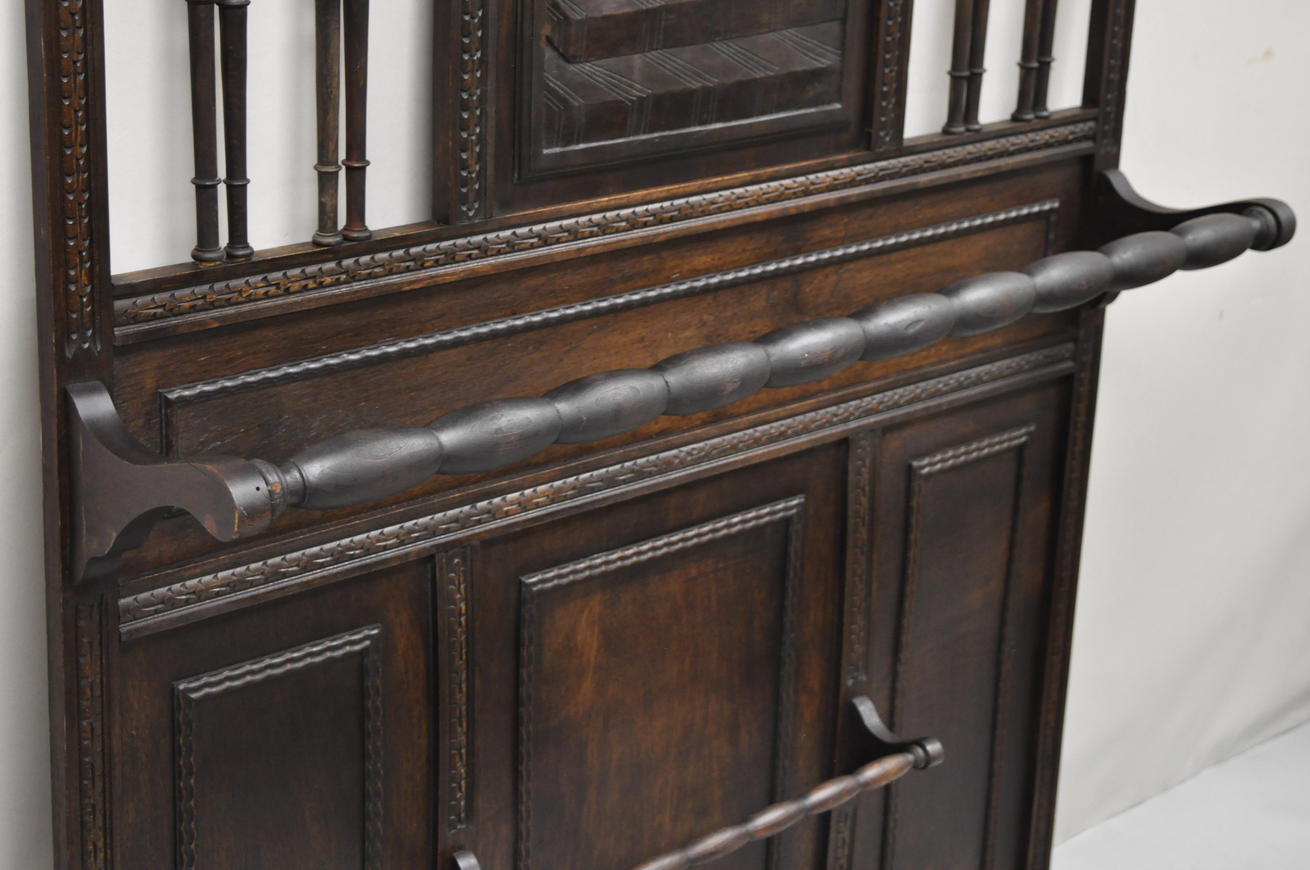 Antique Italian Renaissance Figural Religious Carved Walnut Hall Tree Quilt Rack In Good Condition In Philadelphia, PA