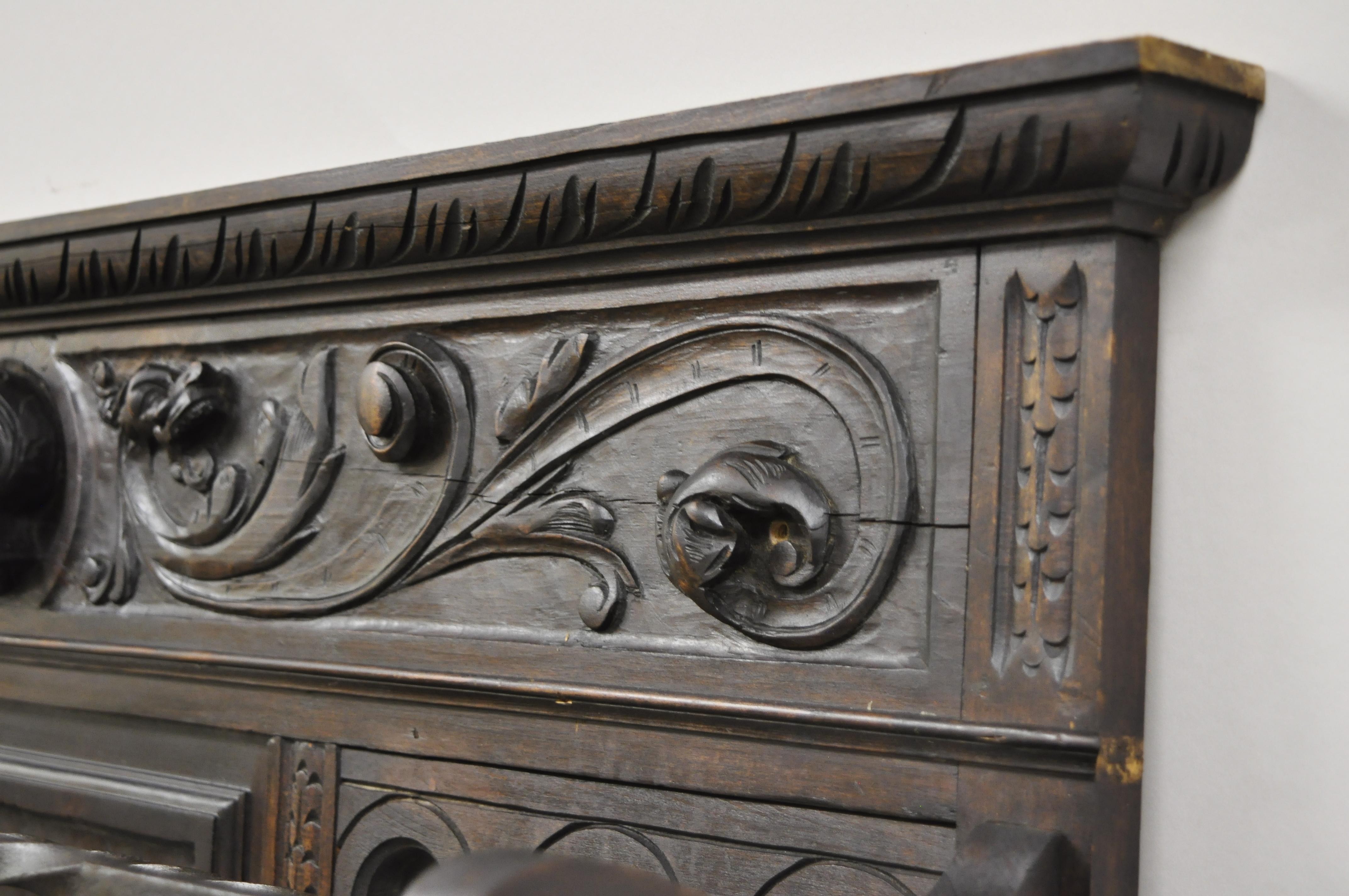 19th Century Antique Italian Renaissance Figural Religious Carved Walnut Hall Tree Quilt Rack