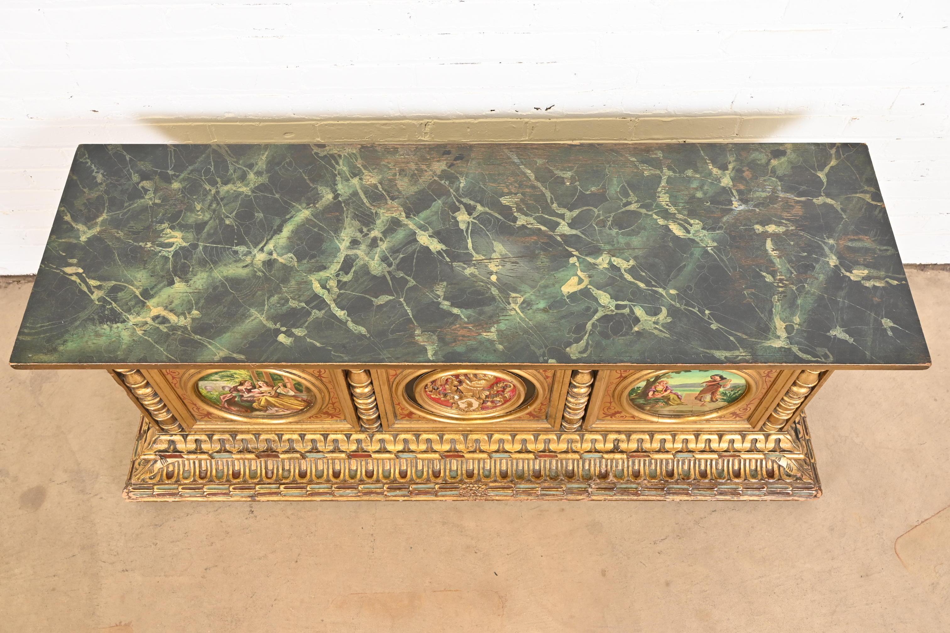 Antique Italian Renaissance Giltwood Hand Painted Cabinet or Credenza 4