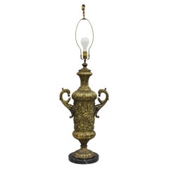 Antique Italian Renaissance Gold Bronze Figural Twin Handle Urn Large Table Lamp