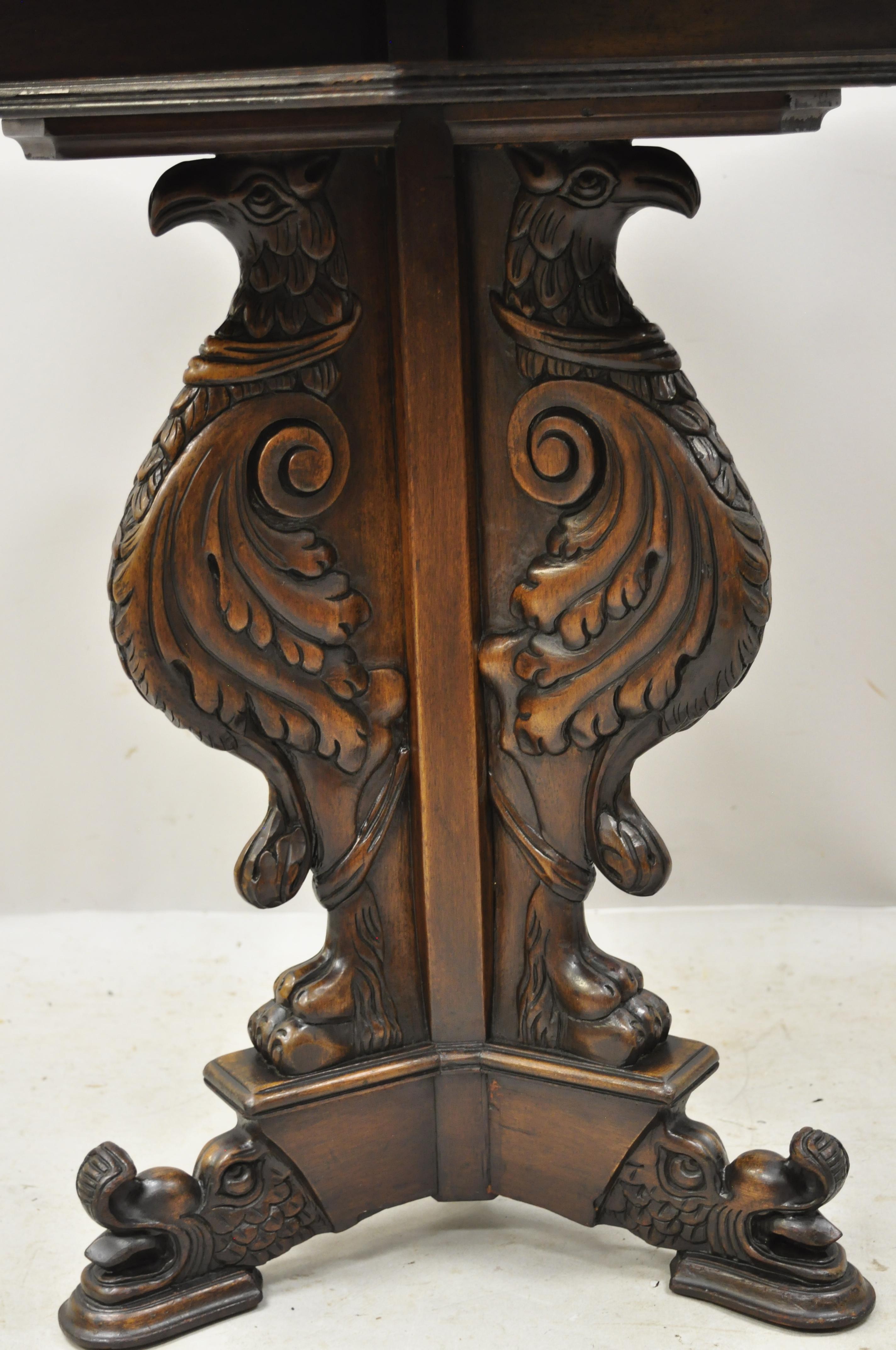 Antique Italian Renaissance Griffin Carved Walnut Pedestal Base Occasional Table 5