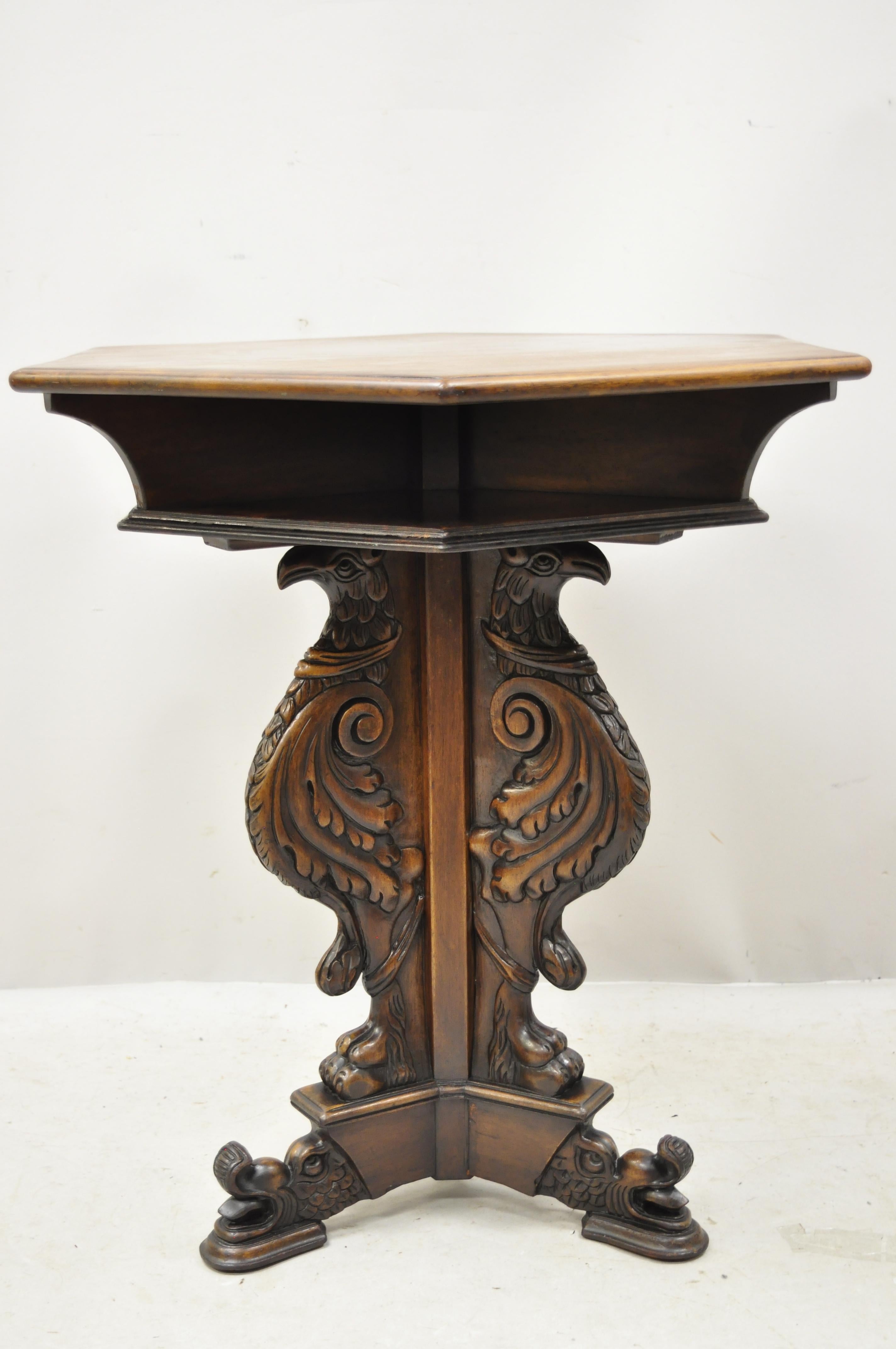 Antique Italian Renaissance Griffin Carved Walnut Pedestal Base Occasional Table 7