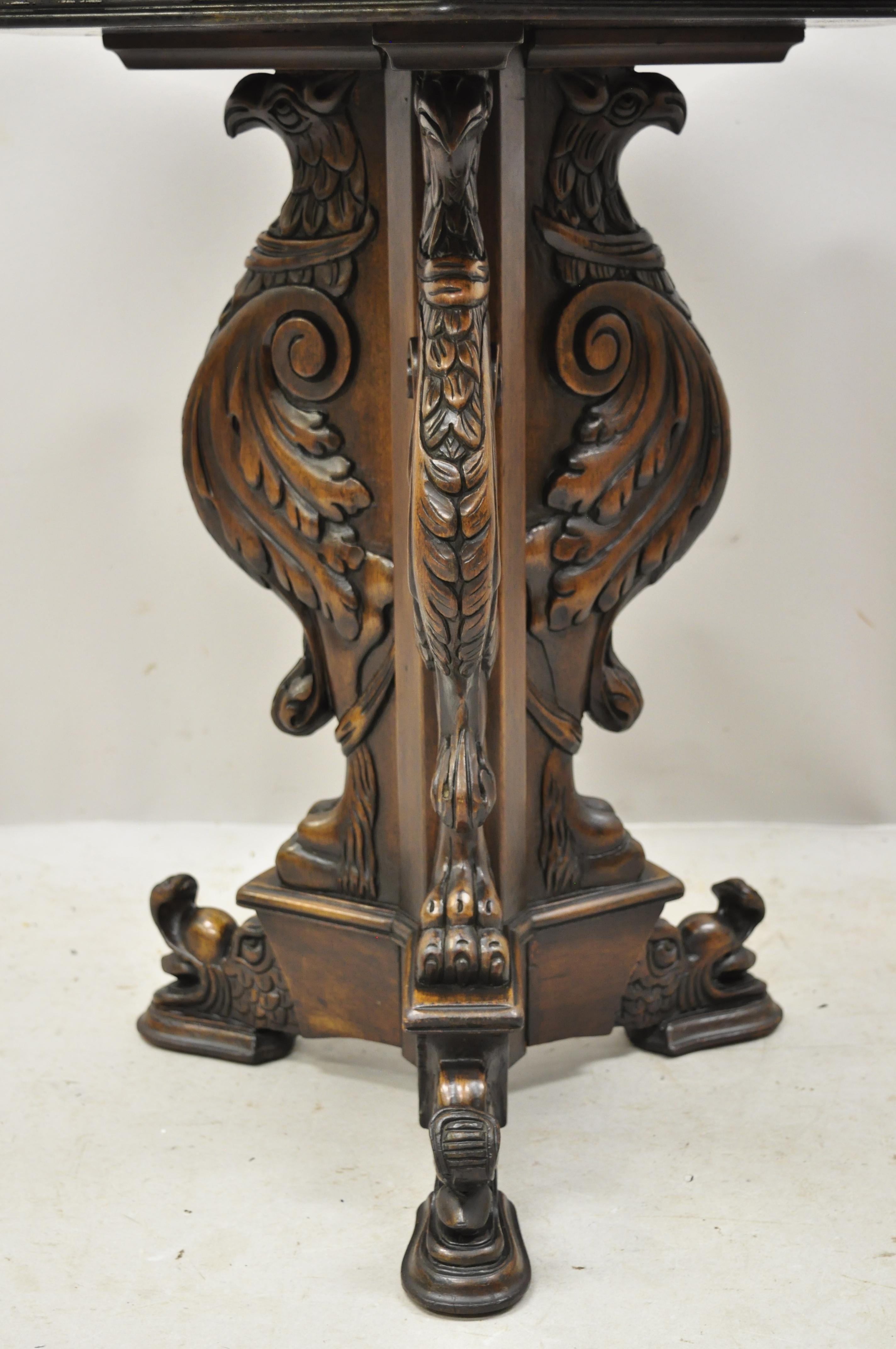 European Antique Italian Renaissance Griffin Carved Walnut Pedestal Base Occasional Table