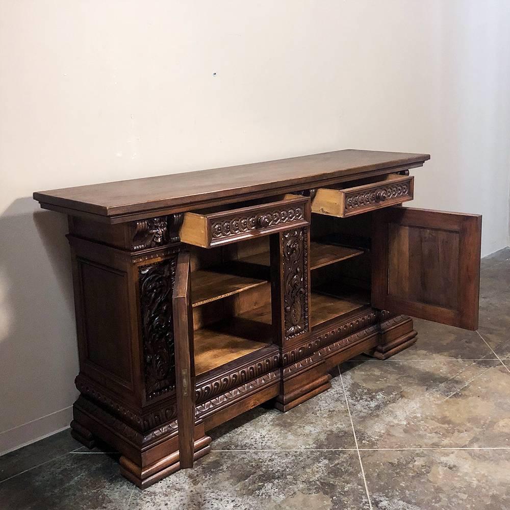 Antique Italian Renaissance Hand-Carved Walnut Buffet 1