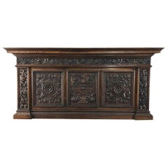 Antique Italian Renaissance Hand Carved Walnut Headboard