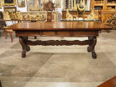 Antique Italian Renaissance Library Table in Carved Walnut, 17th C. and Later
