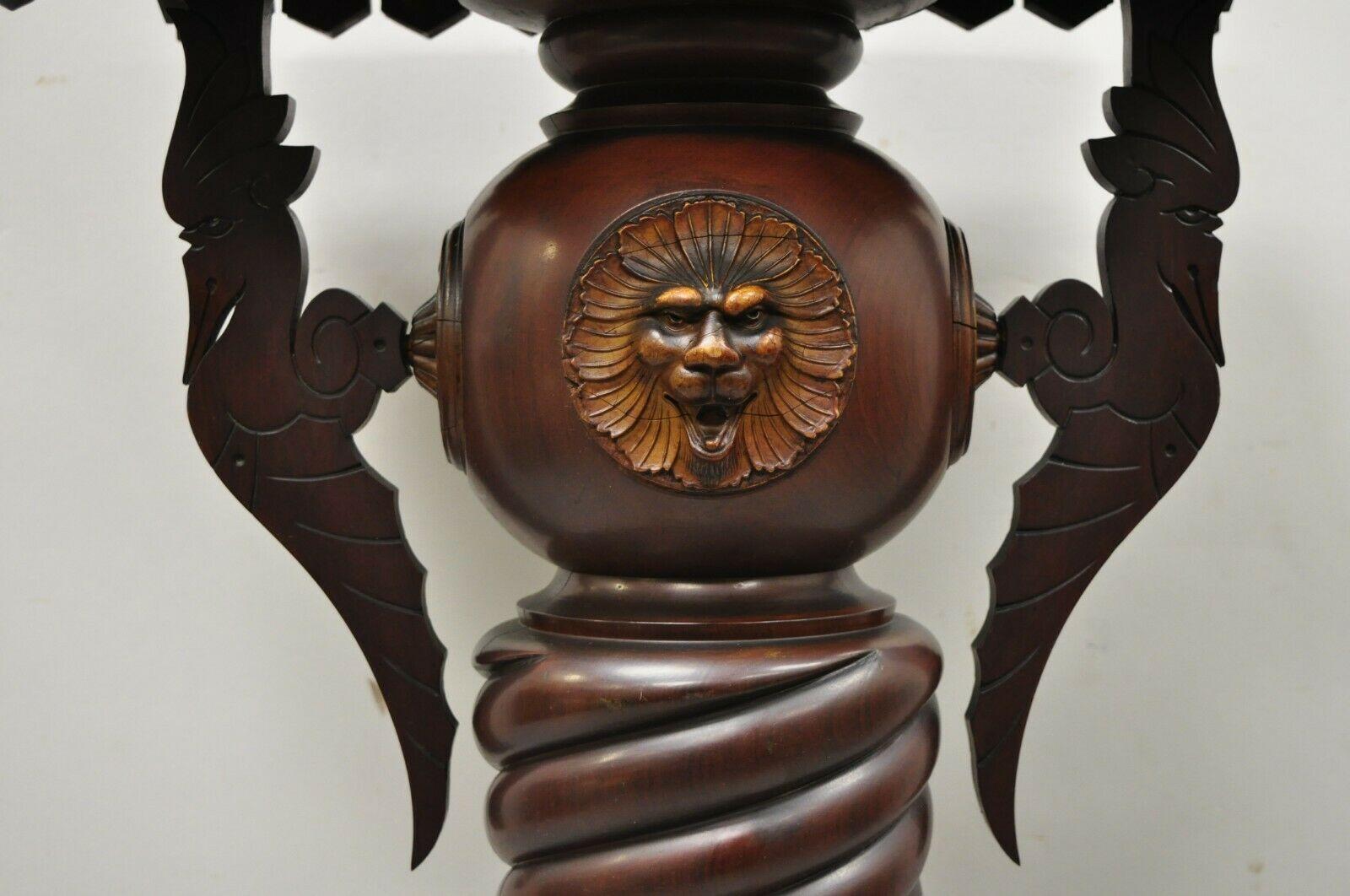Antique Italian Renaissance Lion Bird Spiral Barley Walnut Plant Stand Pedestal In Good Condition In Philadelphia, PA