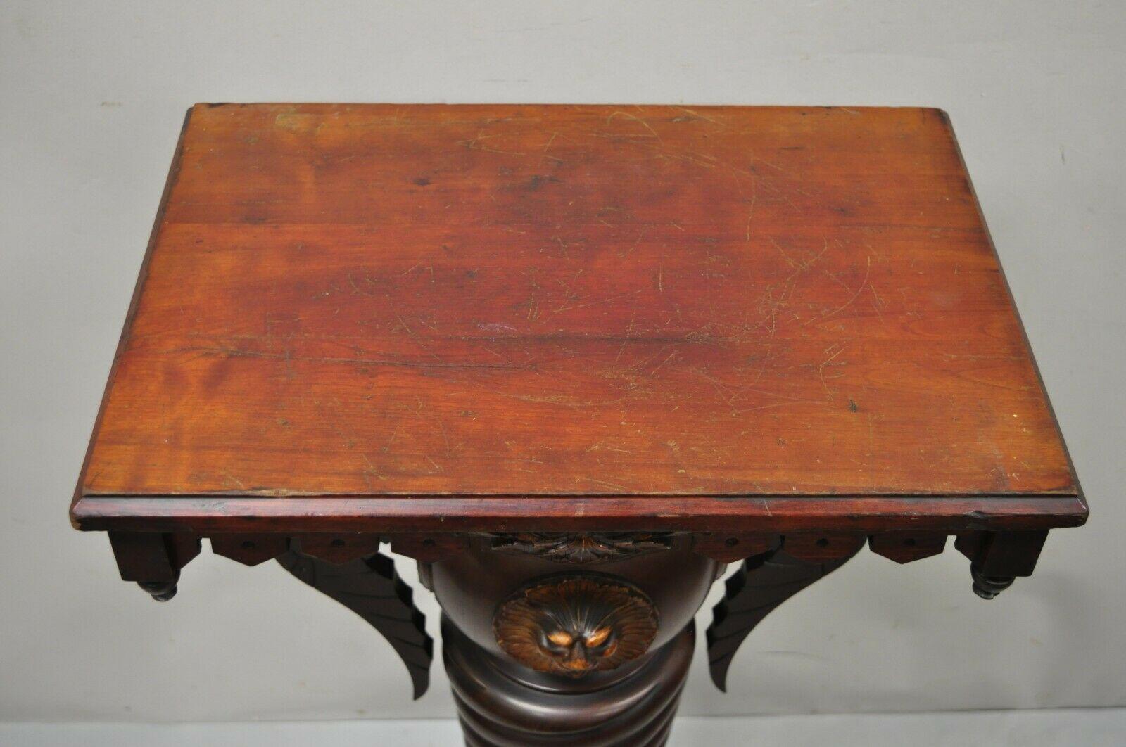 19th Century Antique Italian Renaissance Lion Bird Spiral Barley Walnut Plant Stand Pedestal