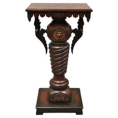 Antique Italian Renaissance Lion Bird Spiral Barley Walnut Plant Stand Pedestal