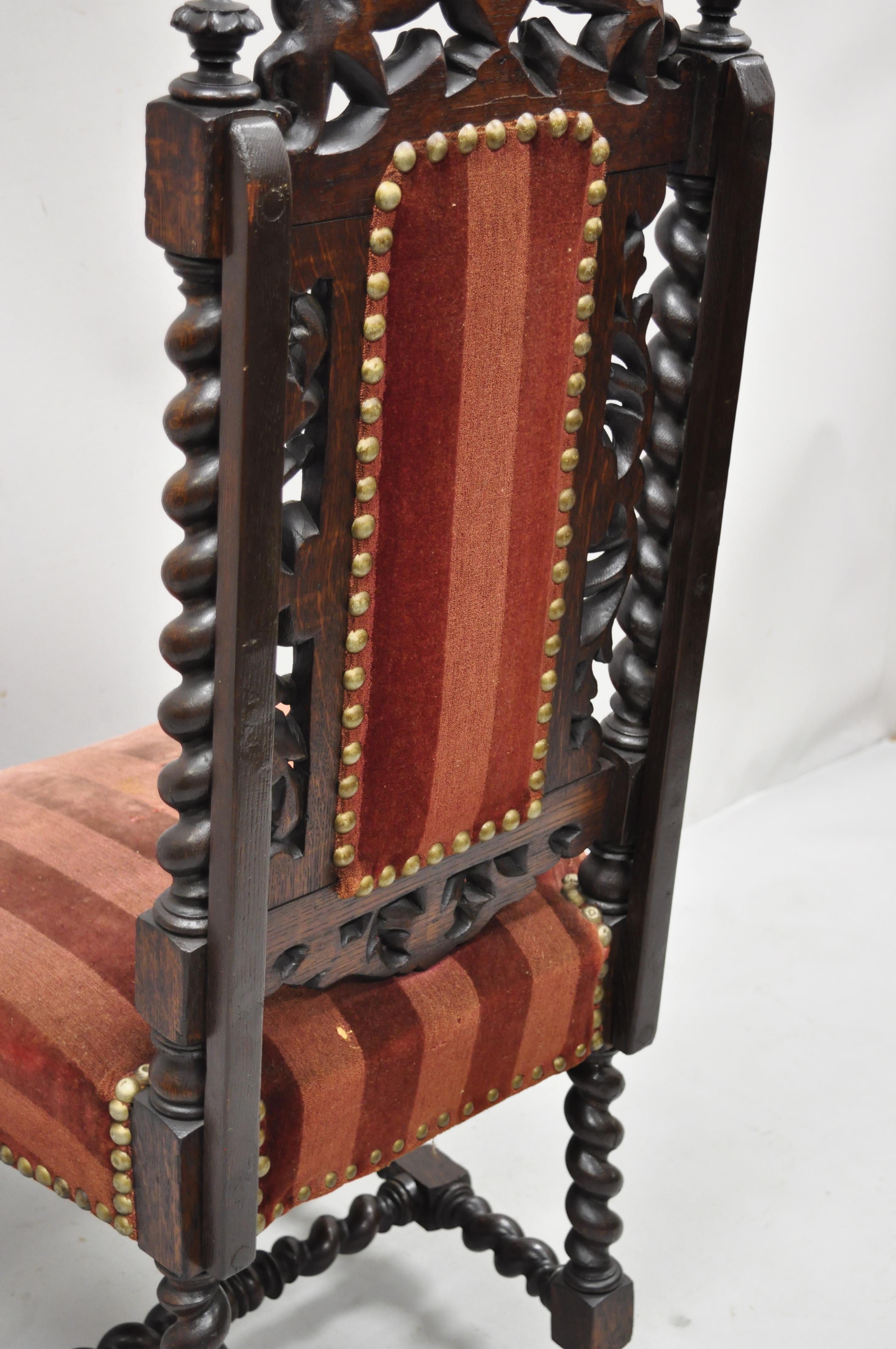 Antique Italian Renaissance Lion Dragon Winged Griffin Barley Twist Side Chair For Sale 2