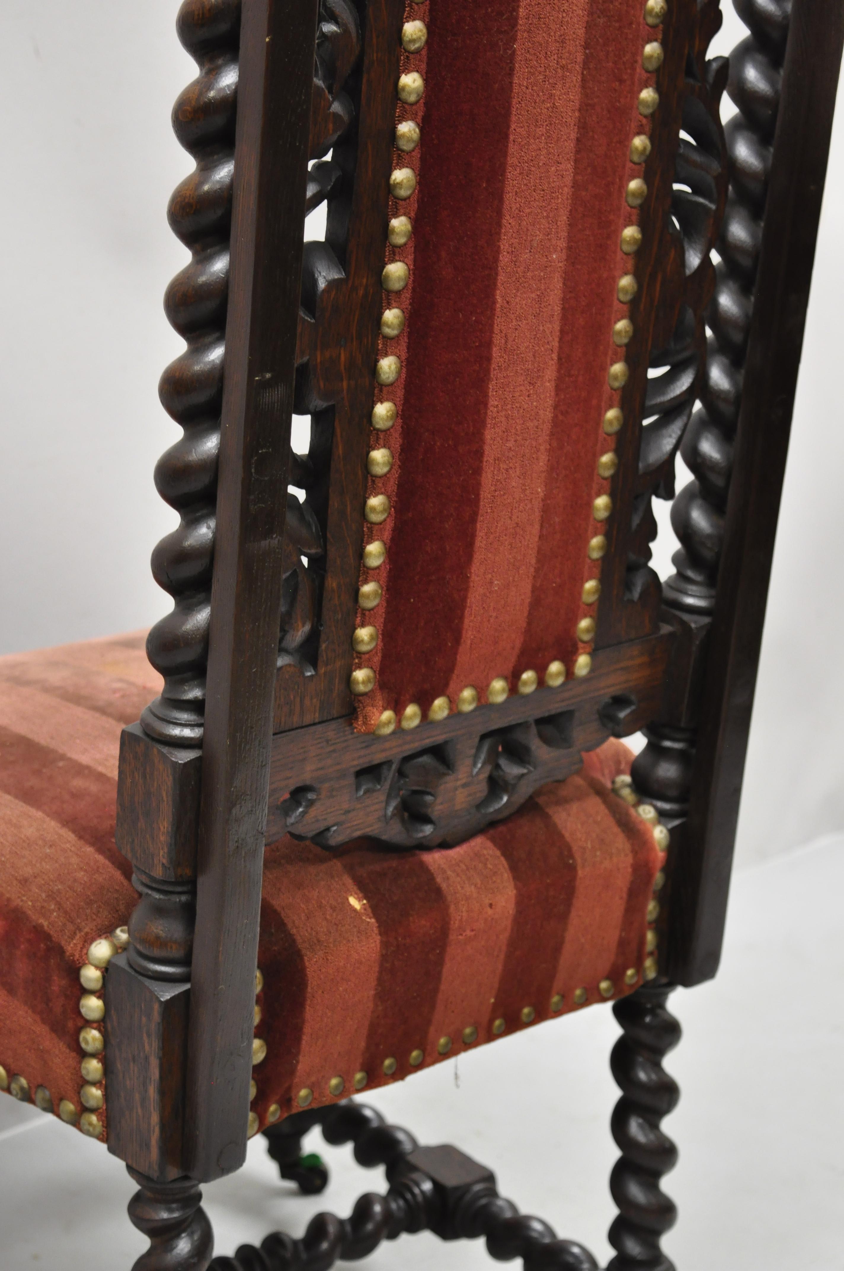 Antique Italian Renaissance Lion Dragon Winged Griffin Barley Twist Side Chair For Sale 4