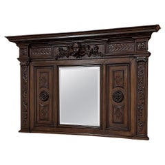Antique Mirror da camino rinascimentale italiano in noce