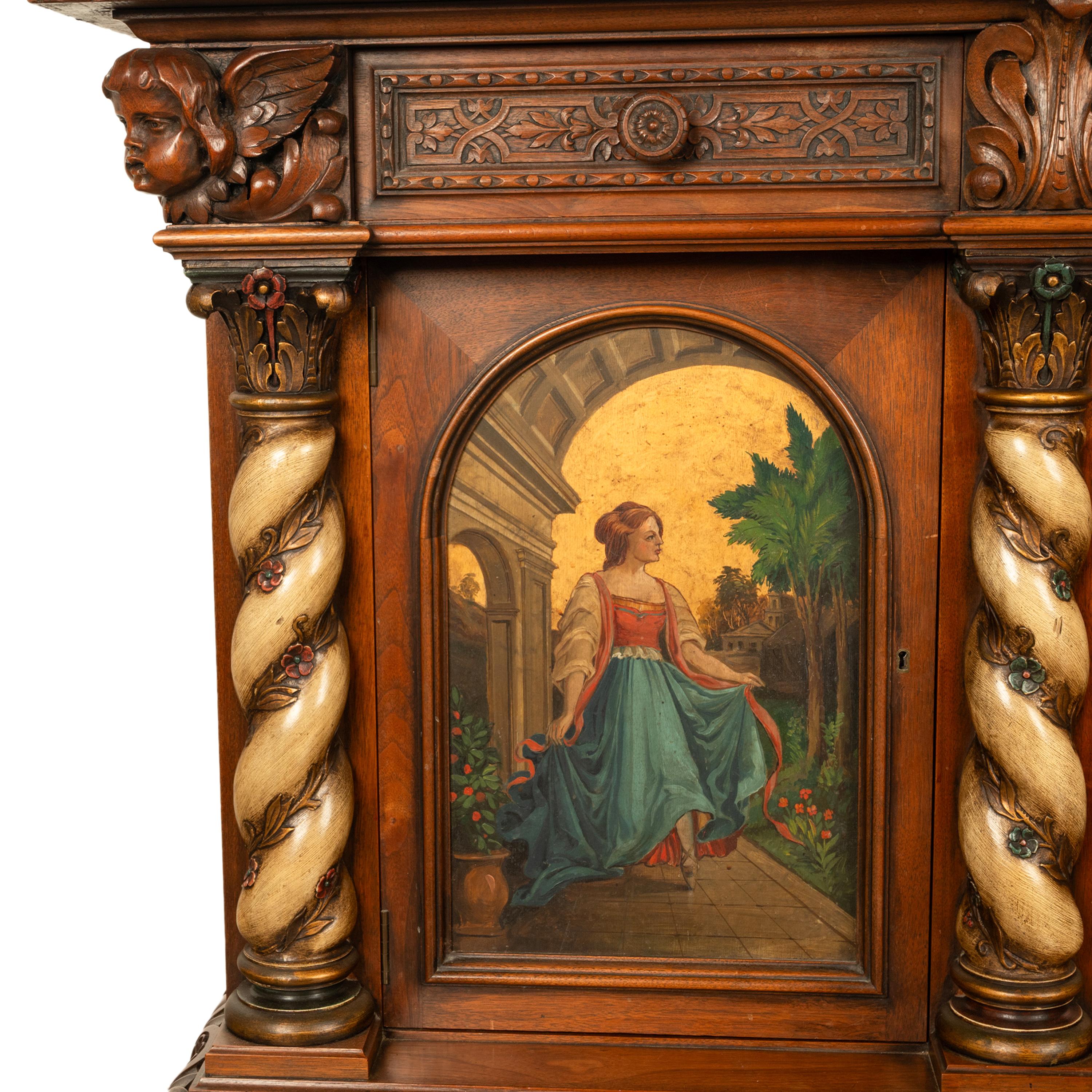 Antique Italian Renaissance Painted Polychrome Carved Buffet Cabinet 1890 6