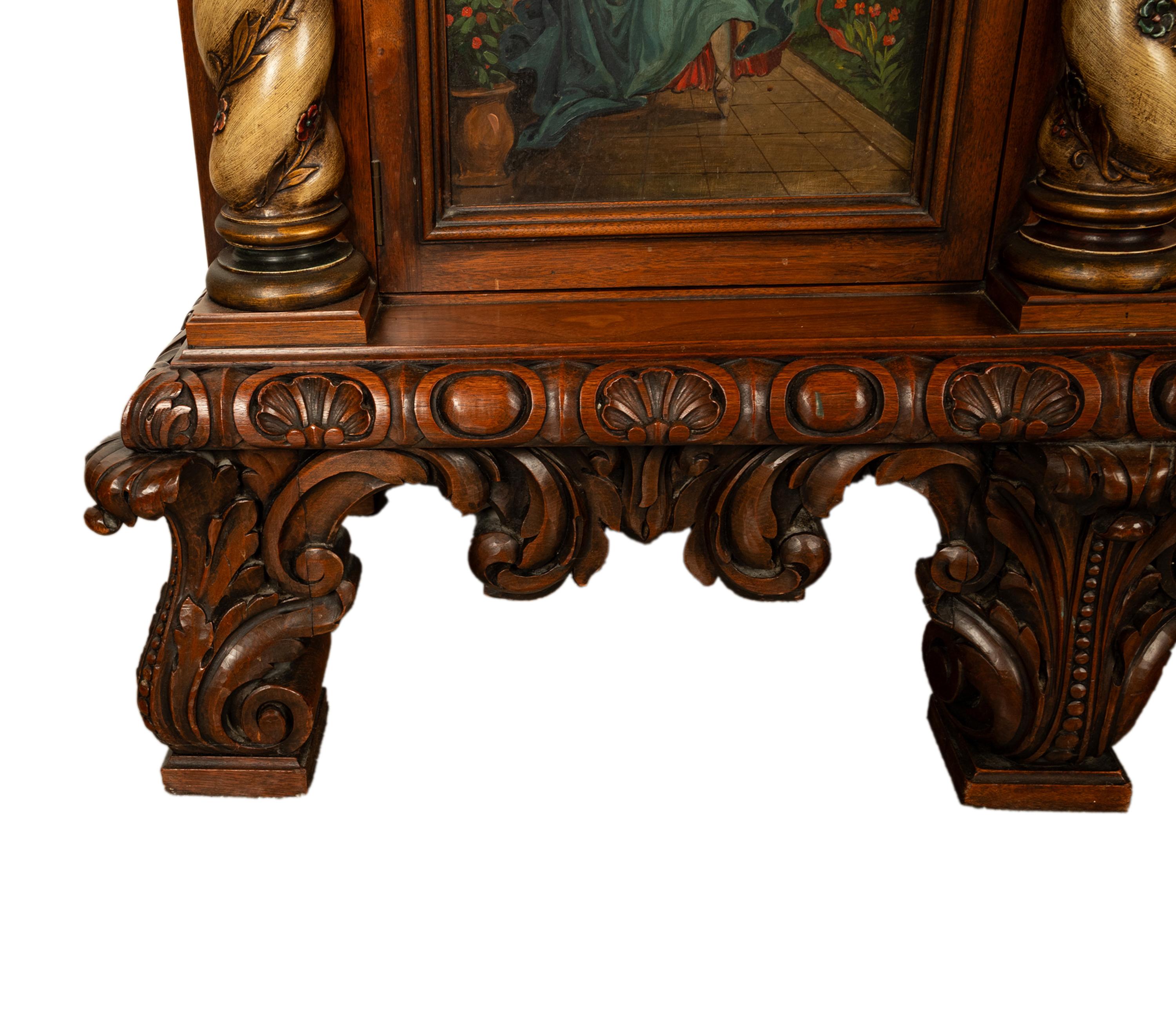 Antique Italian Renaissance Painted Polychrome Carved Buffet Cabinet 1890 11
