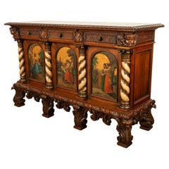 Antike italienische Renaissance gemalt Polychromie geschnitzt Buffet Schrank 1890