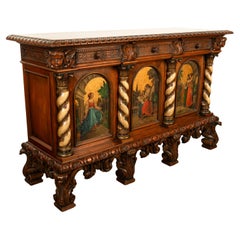Antique Italian Renaissance Painted Polychrome Carved Buffet Cabinet 1890