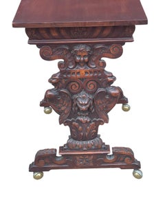 Antique Italian Renaissance Revival Carved Figural Bust, Winged Lions Hea