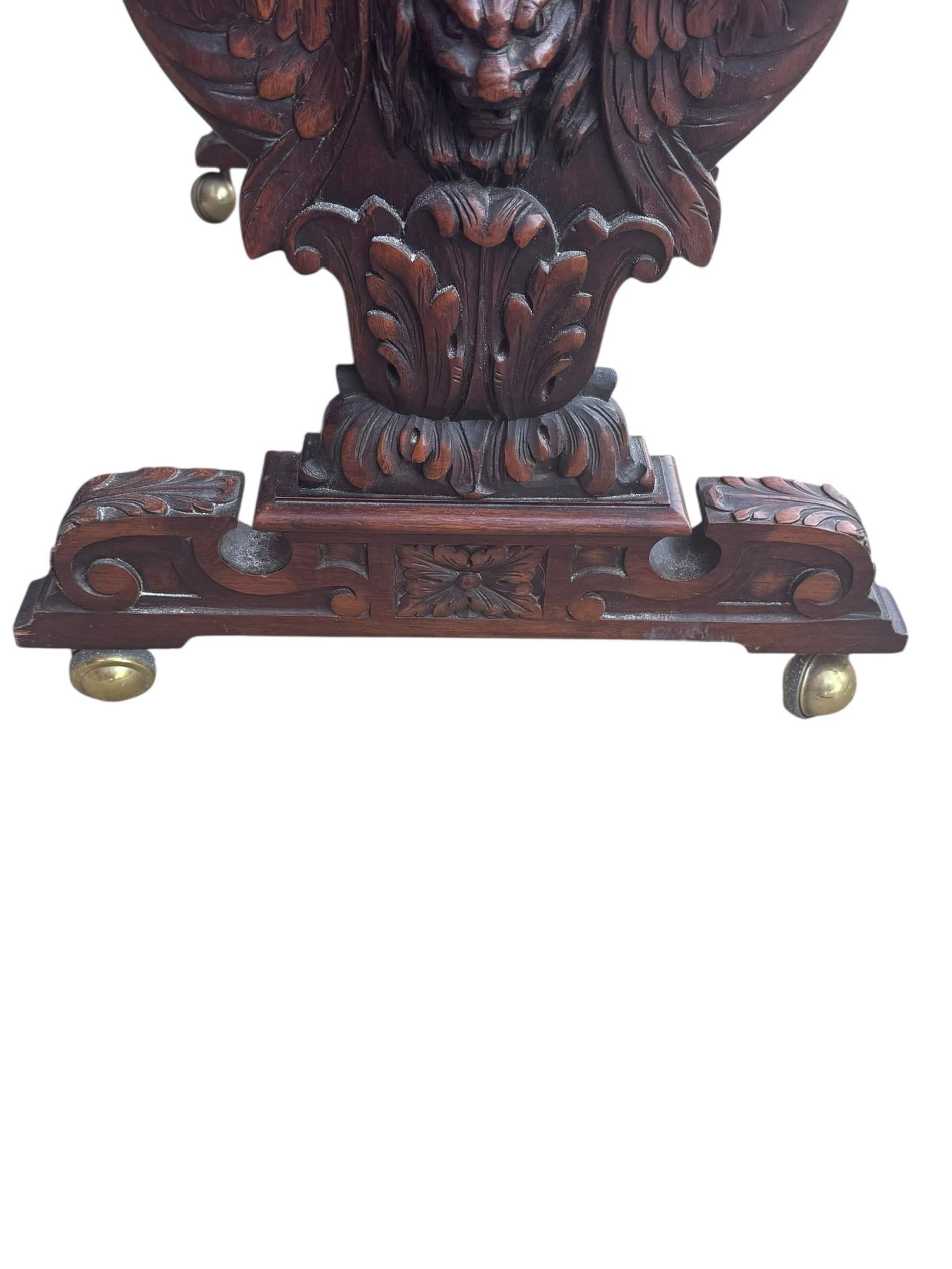 19th Century Antique Italian Renaissance Revival Carved Figural Bust, Winged Lions Hea For Sale