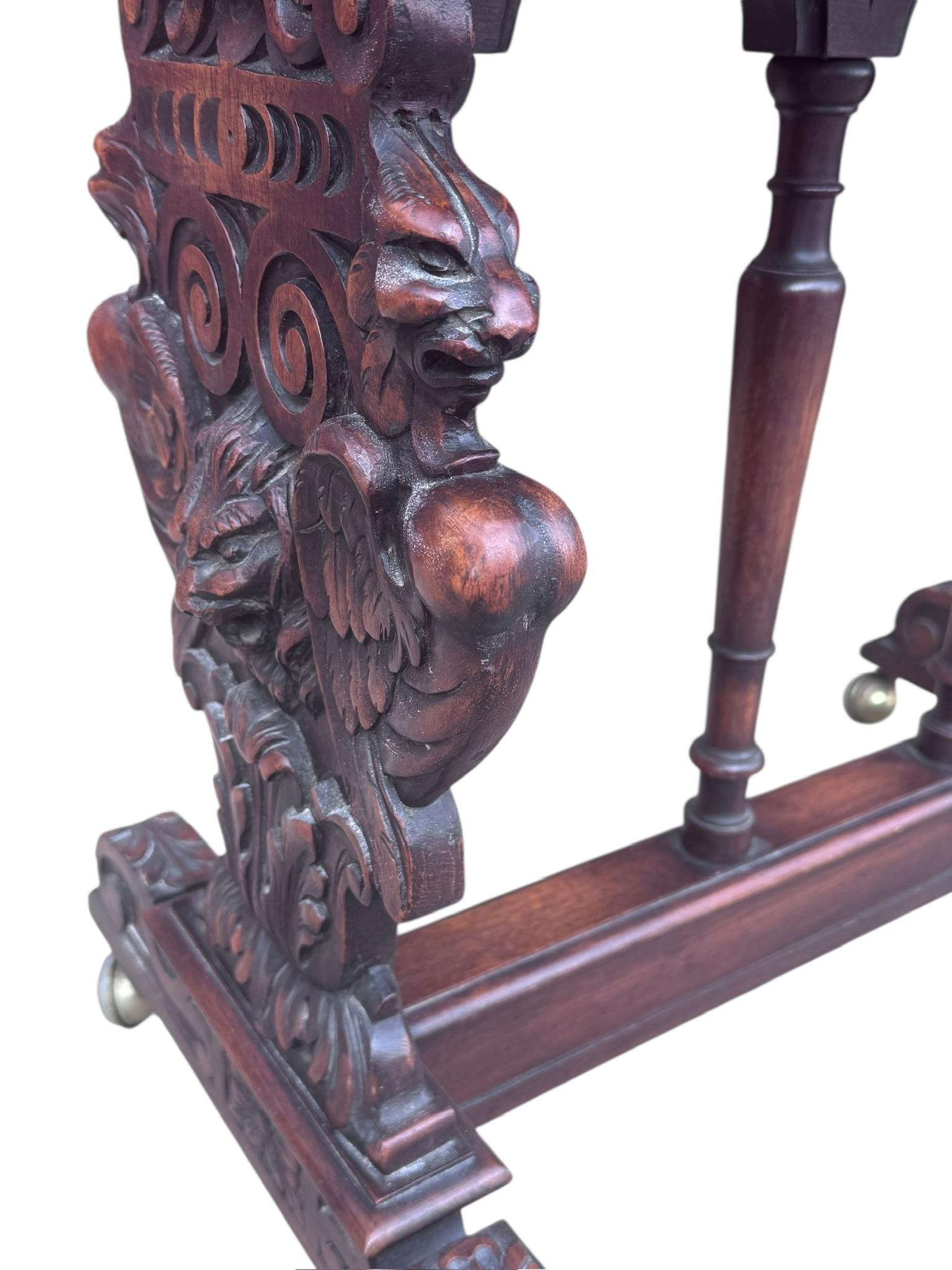 Antique Italian Renaissance Revival Carved Figural Bust, Winged Lions Hea For Sale 2