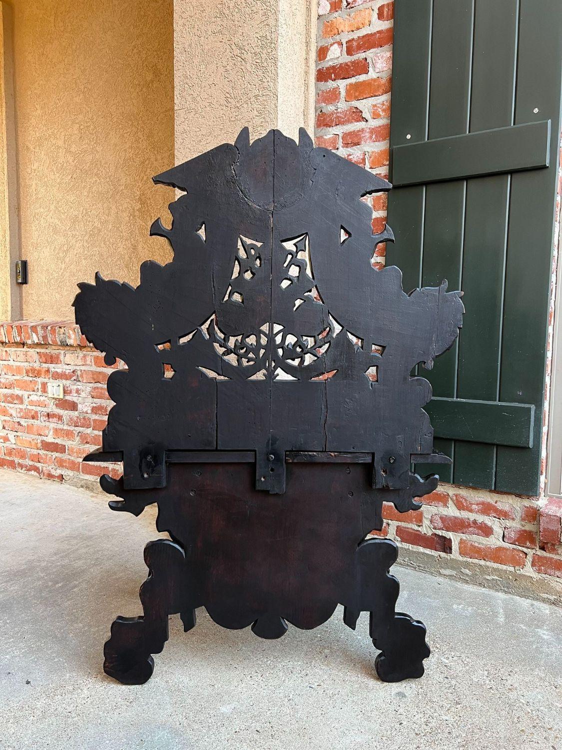 Antique Italian Renaissance Revival Hall Bench Throne Chair Ebonized Carved Oak 8