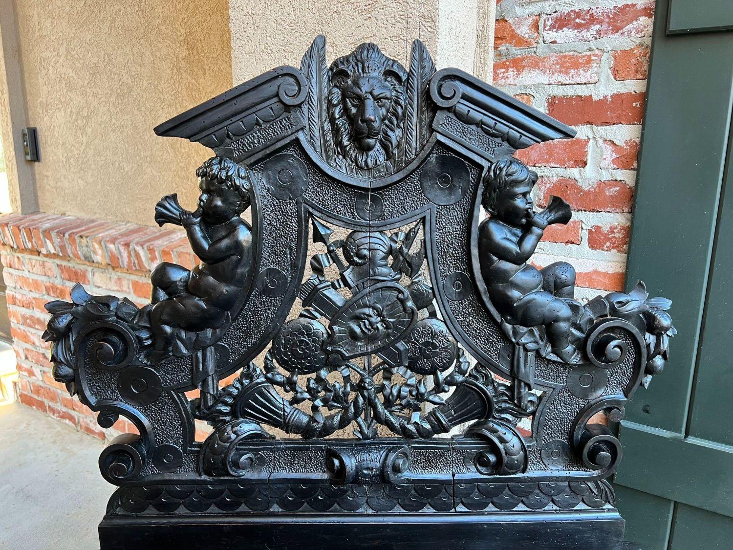 Antique Italian Renaissance Revival Hall Bench Throne Chair Ebonized Carved Oak 9