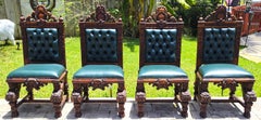Antique Italian Renaissance Revival Hand Carved Dining Chairs Set of 4