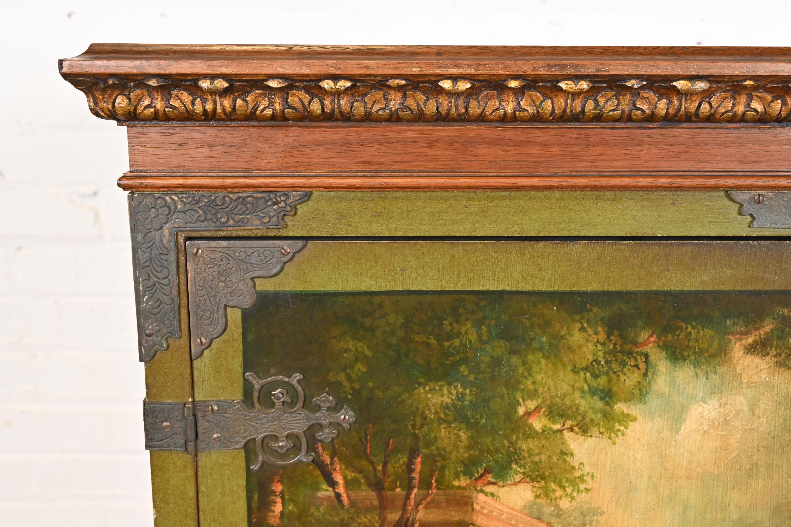 Antique Italian Renaissance Revival Hand Painted Carved Walnut Bookcase 5