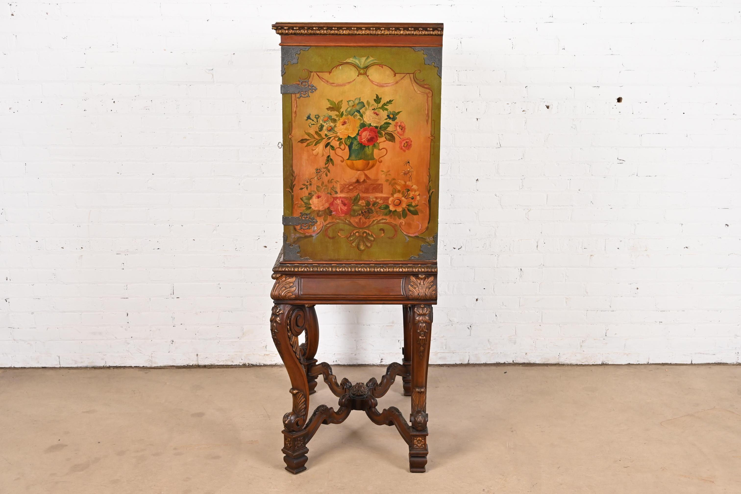 Antique Italian Renaissance Revival Hand Painted Carved Walnut Bookcase 6