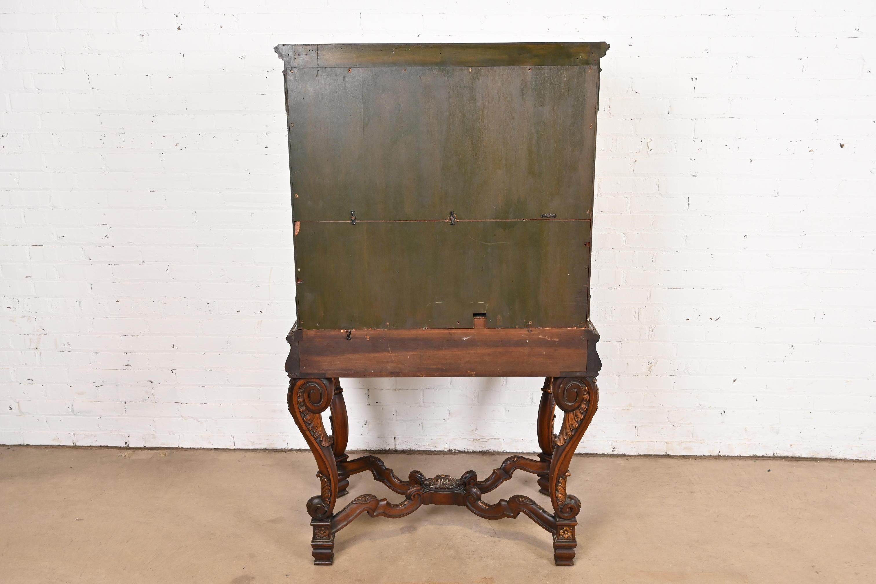 Antique Italian Renaissance Revival Hand Painted Carved Walnut Bookcase 7
