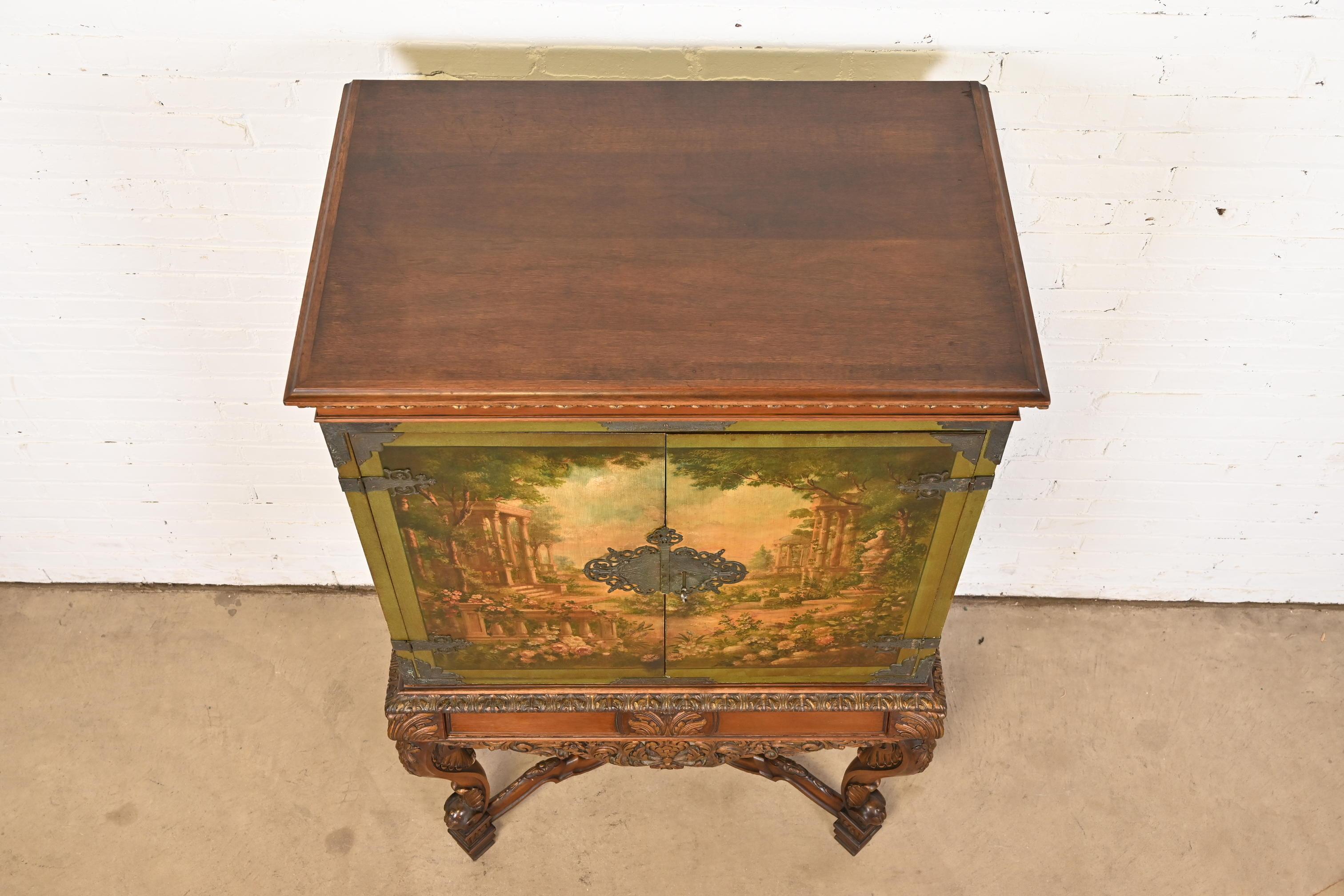Antique Italian Renaissance Revival Hand Painted Carved Walnut Bookcase 4