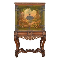 Antique Italian Renaissance Revival Hand Painted Carved Walnut Bookcase