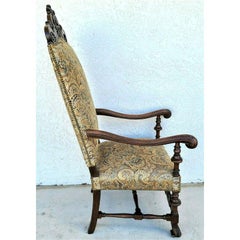 Antique Italian Renaissance Revival Style Carved Walnut Throne Chair