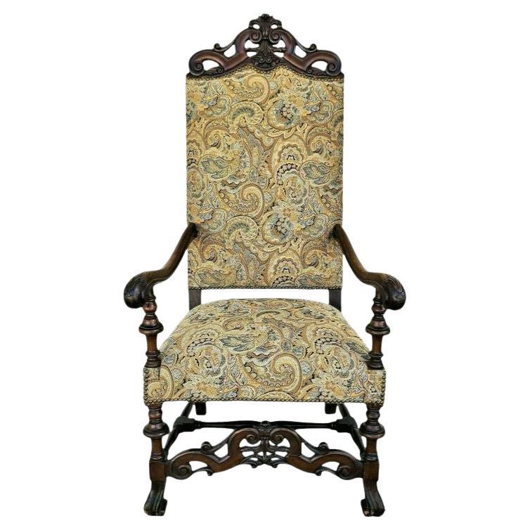 Antique Italian Renaissance Revival Style Carved Walnut Throne Chair For Sale
