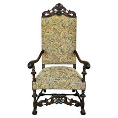 Antique Italian Renaissance Revival Style Carved Walnut Throne Chair