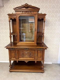 Antique Italian Renaissance Revival Vitrine Cabinet with Carved Details