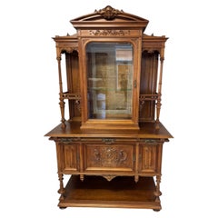 Antique Italian Renaissance Revival Vitrine Cabinet with Carved Details